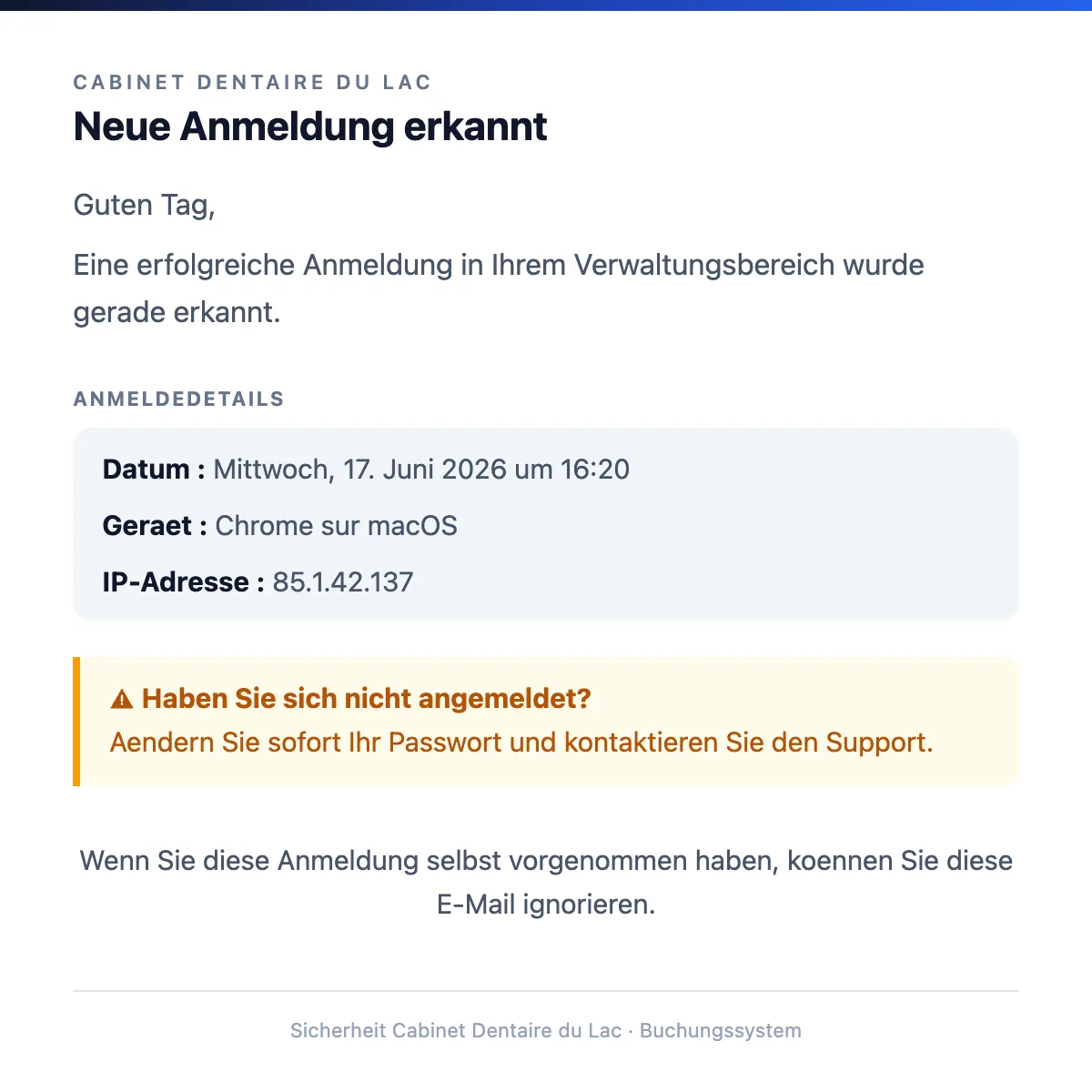 Neue Anmeldung erkannt