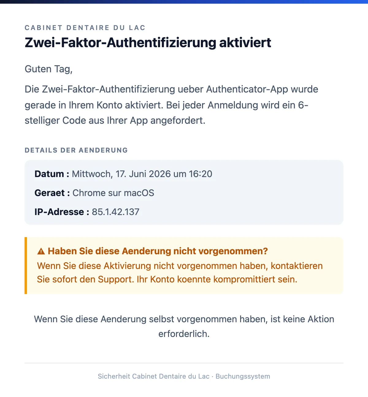 Zwei-Faktor-Authentifizierung aktiviert