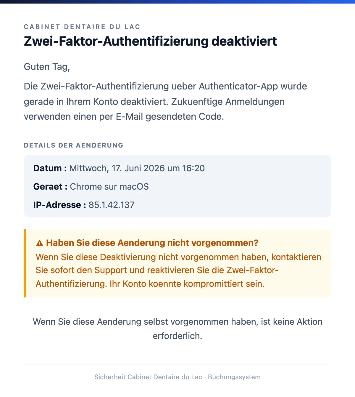 Zwei-Faktor-Authentifizierung deaktiviert