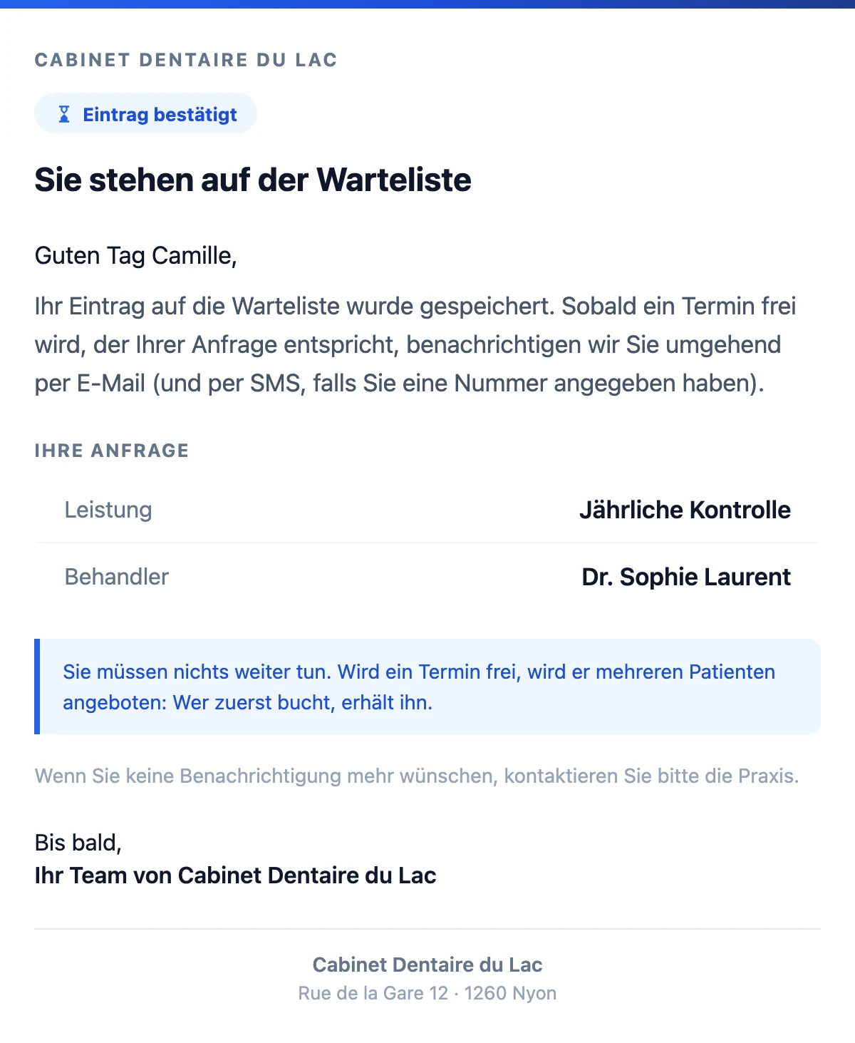 Eintrag auf die Warteliste