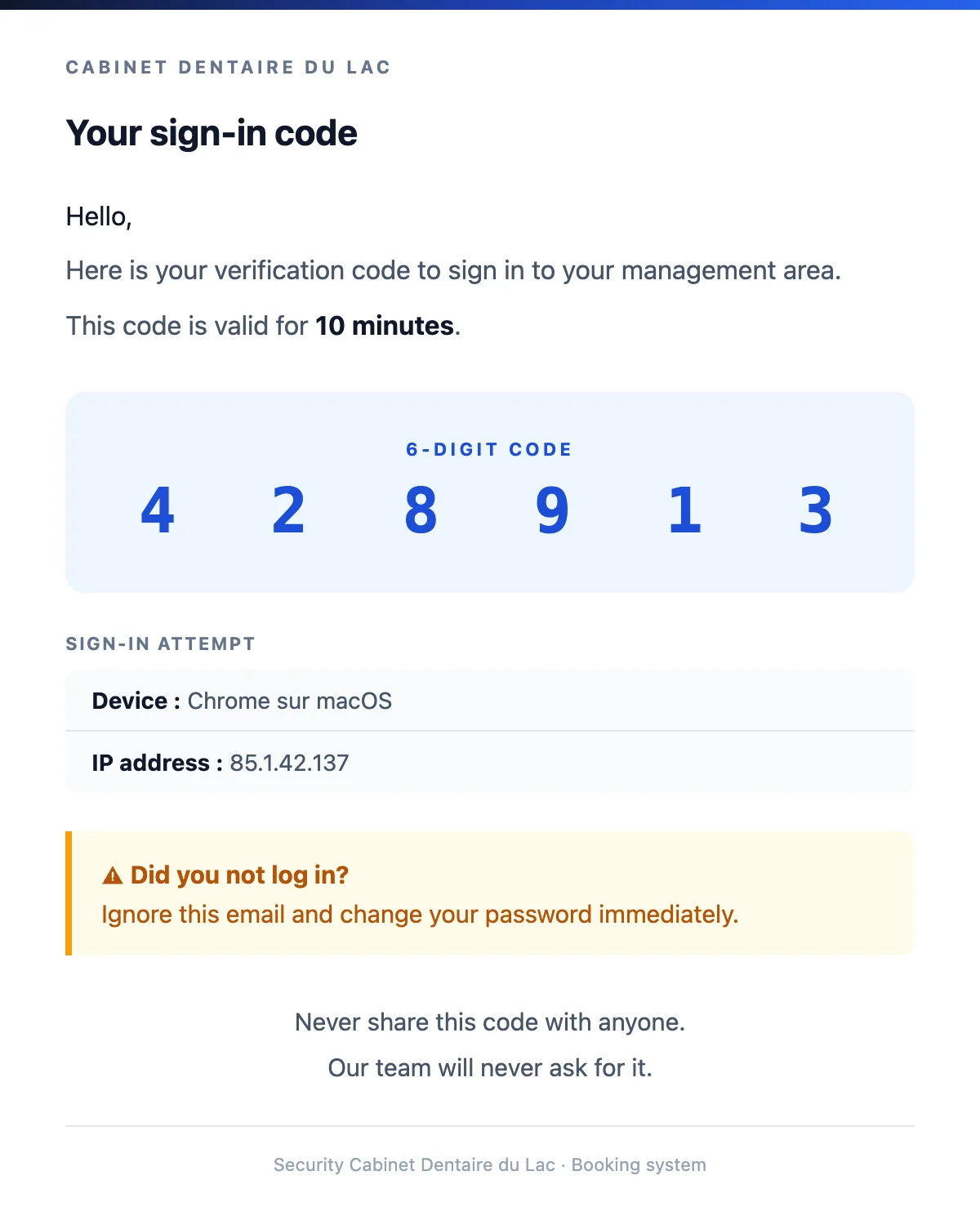 Secure login code
