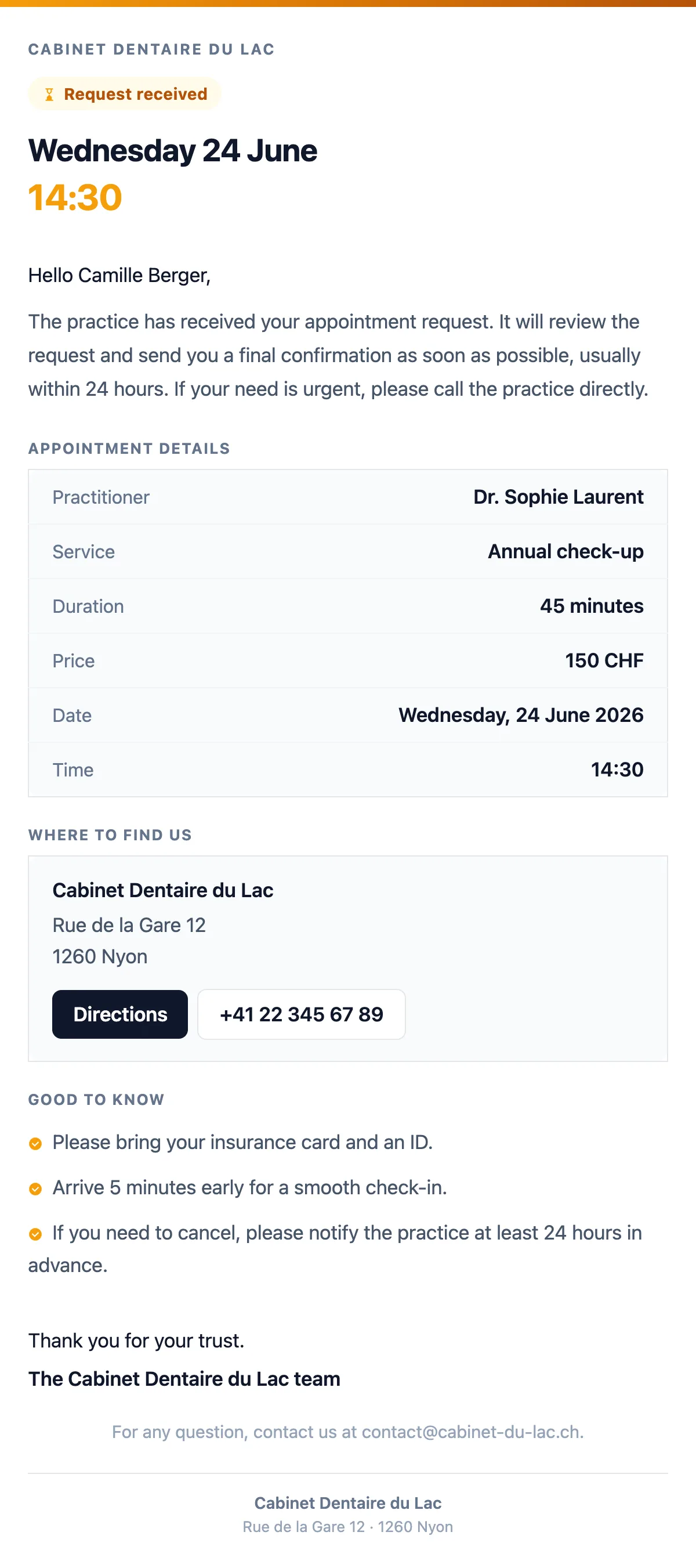 Appointment request received