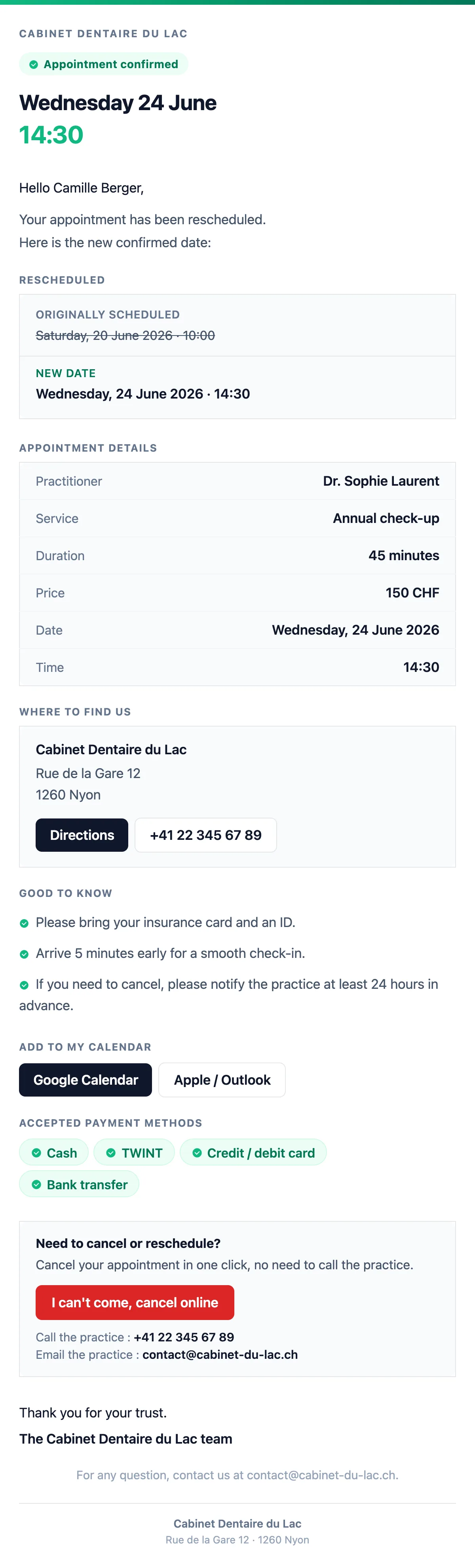Appointment rescheduled