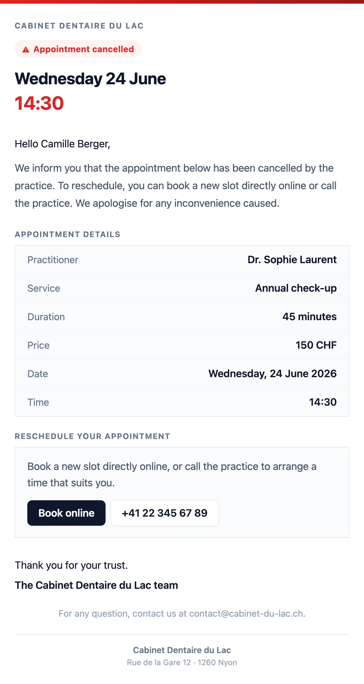 Appointment cancelled