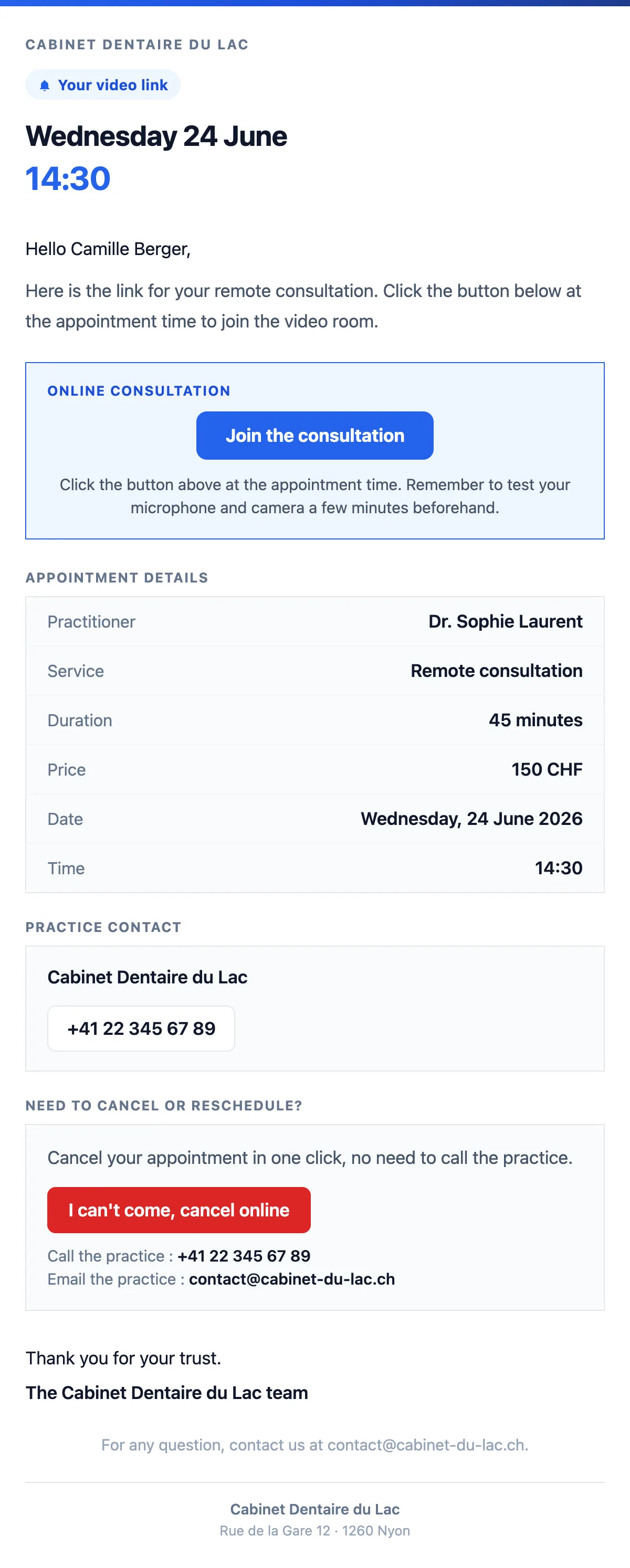 Video consultation link