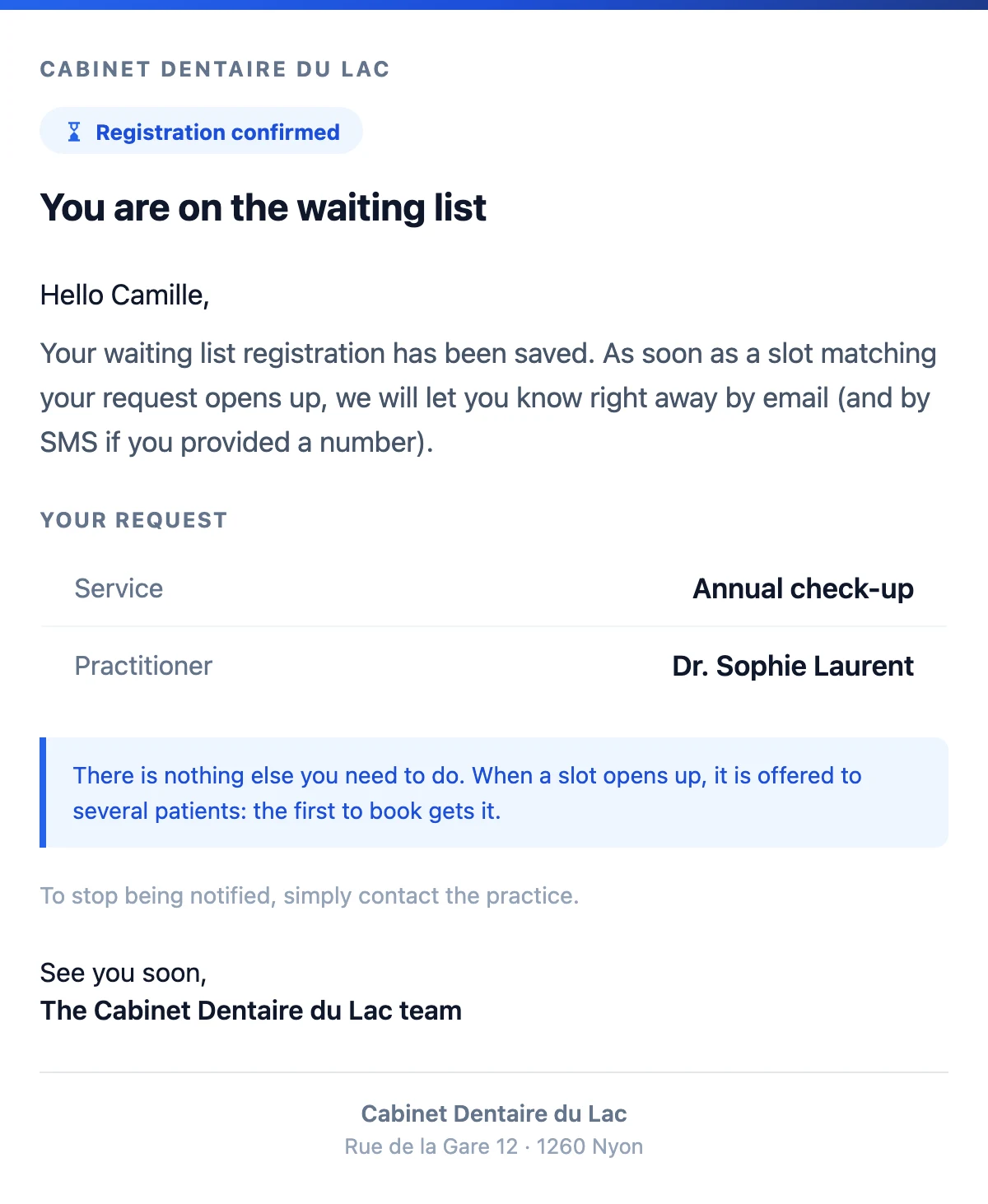 Waiting list registration