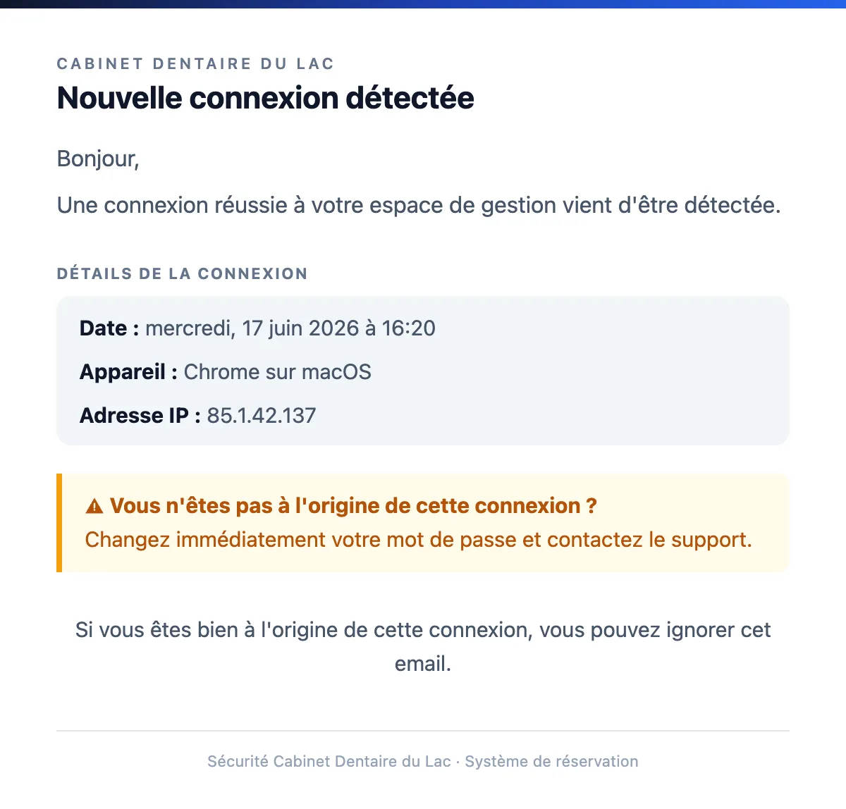 Nouvelle connexion détectée