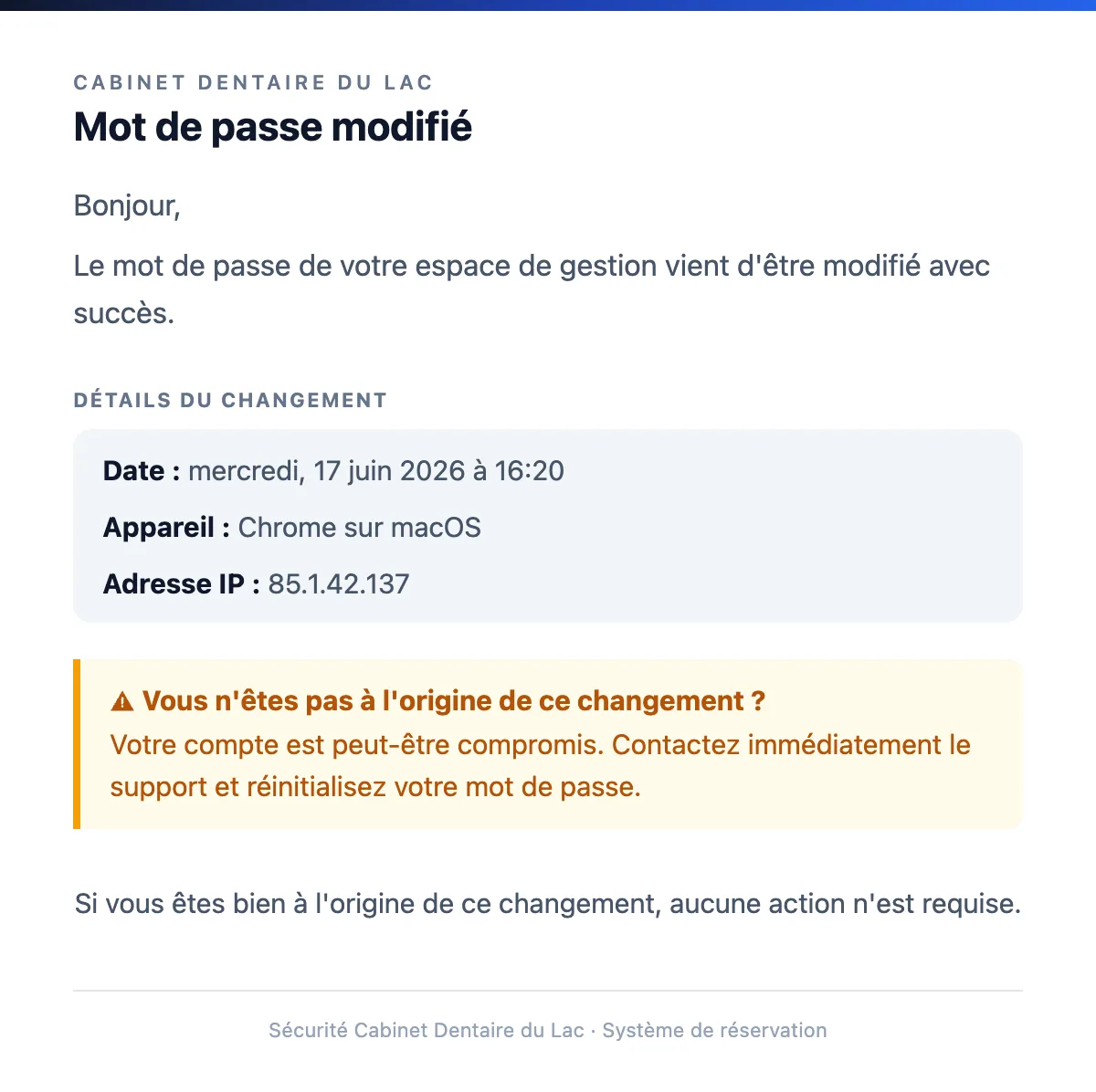 Mot de passe modifié