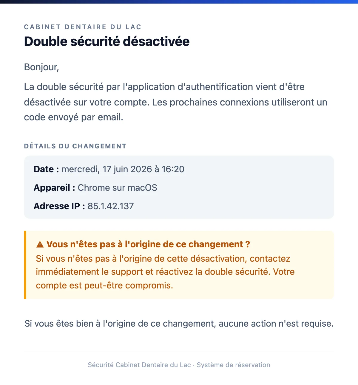 Double authentification désactivée
