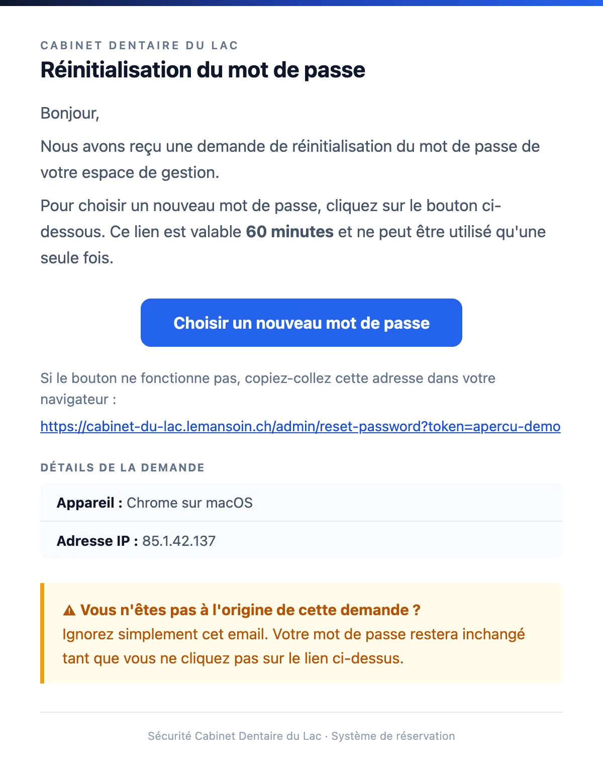 Réinitialisation du mot de passe