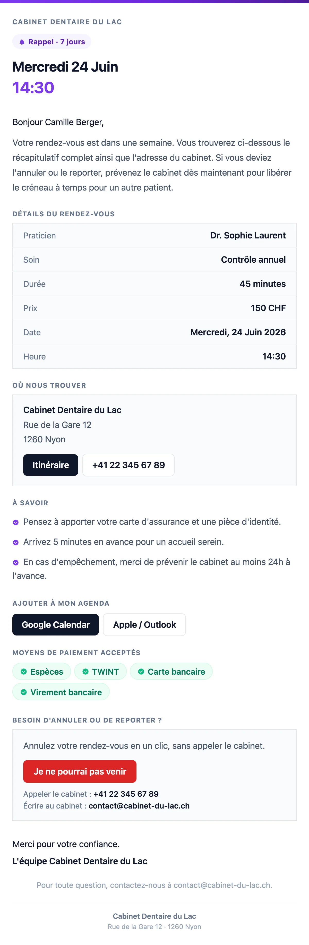 Rappel, 7 jours avant