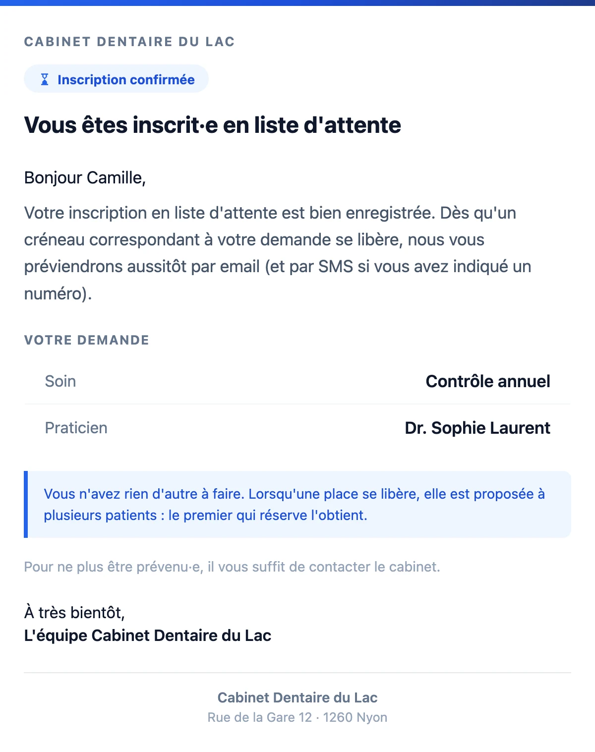 Inscription en liste d'attente