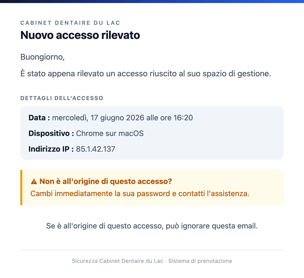 Nuovo accesso rilevato