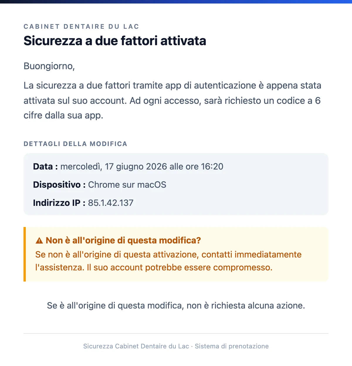Autenticazione a due fattori attivata