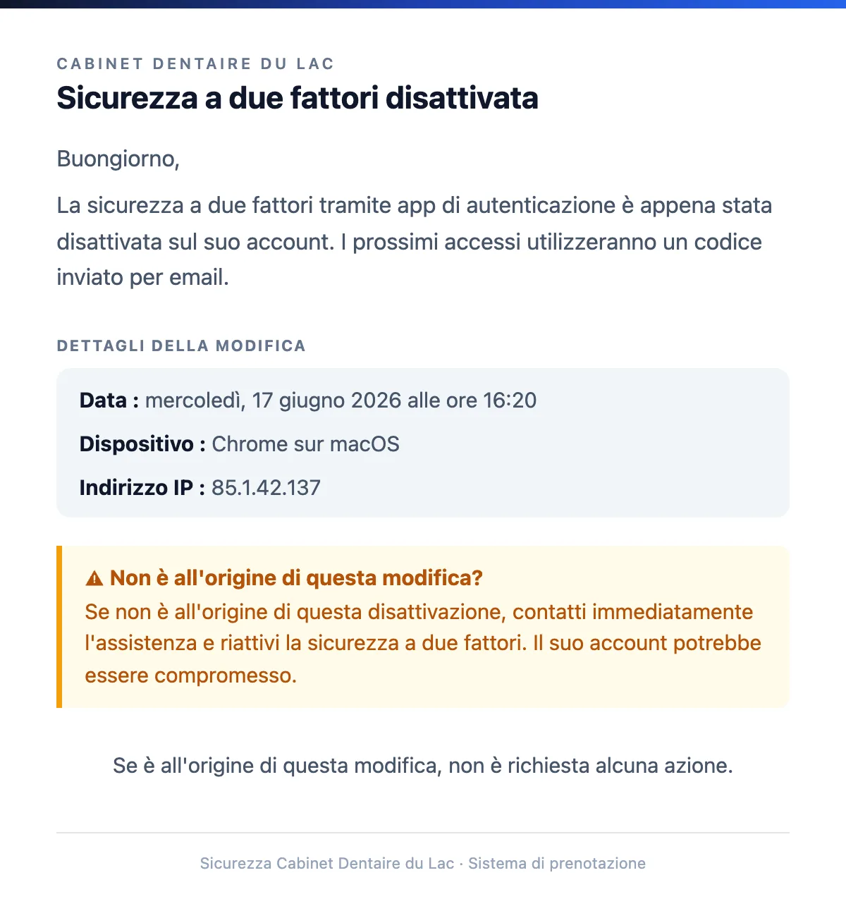 Autenticazione a due fattori disattivata