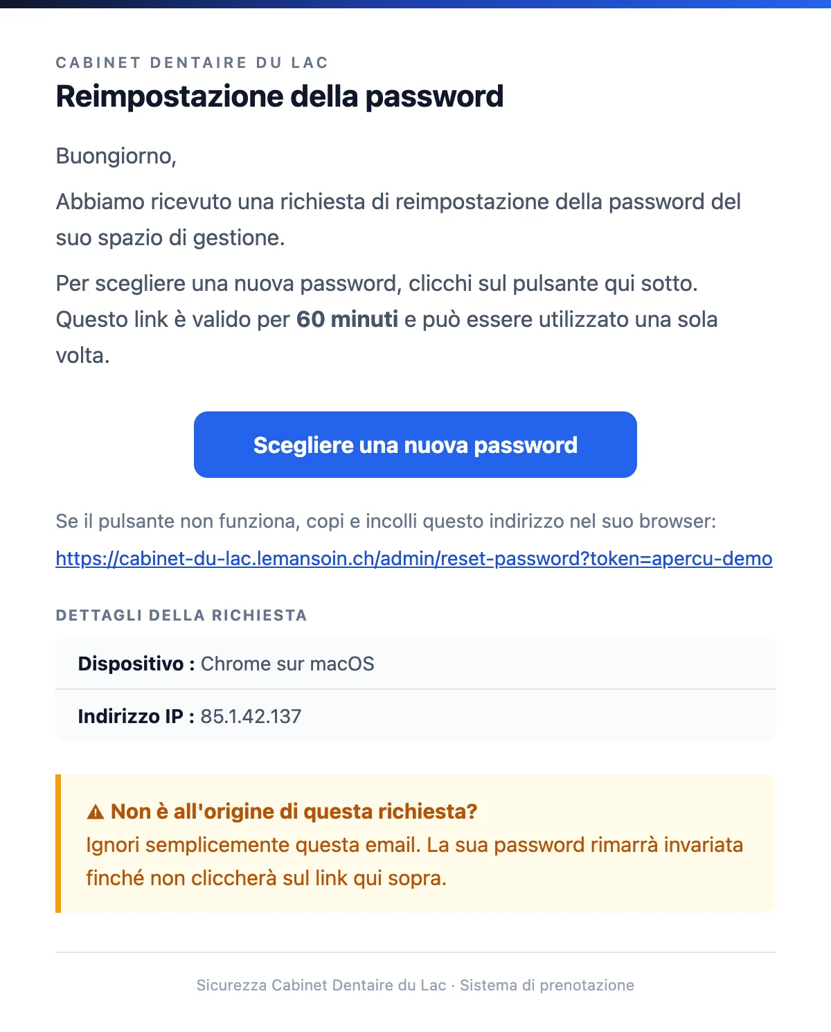 Reimpostazione della password