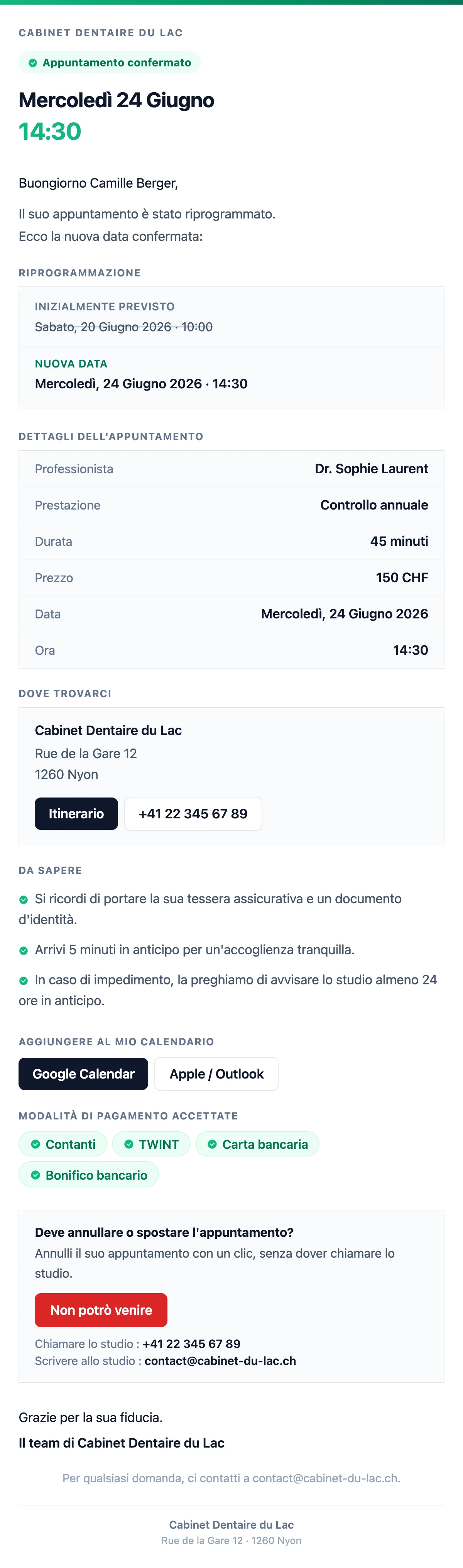 Appuntamento riprogrammato