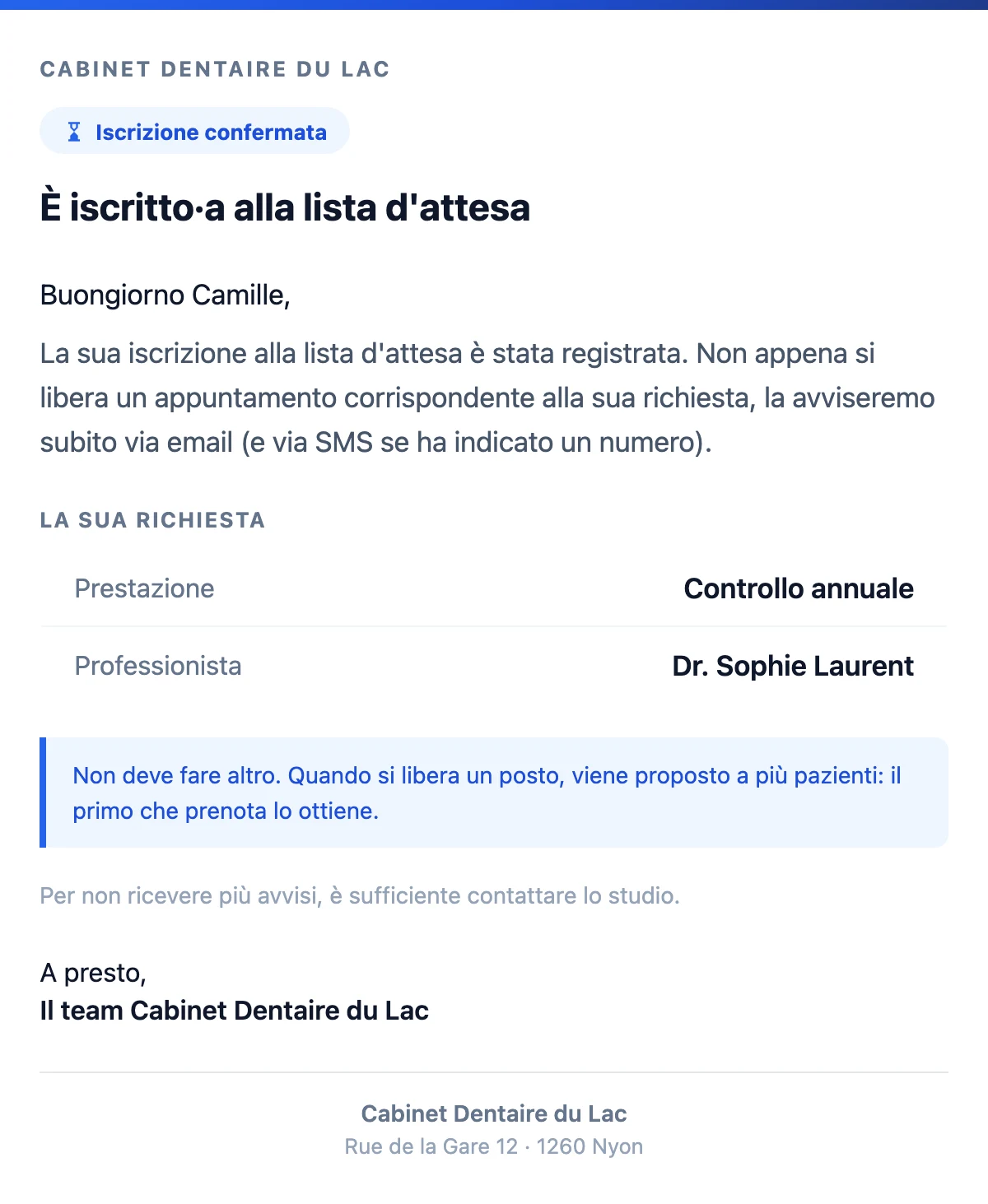 Iscrizione alla lista d'attesa